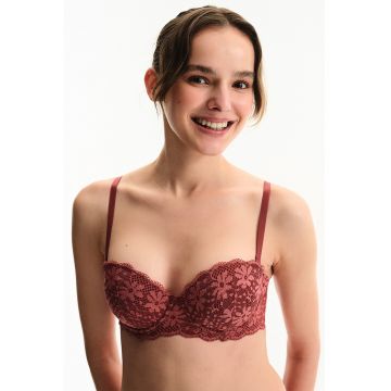 Sutien cu broderie florala - Rosu inchis