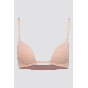 Sutien cu burete - decolteu adanc si model uni - Roz prafuit