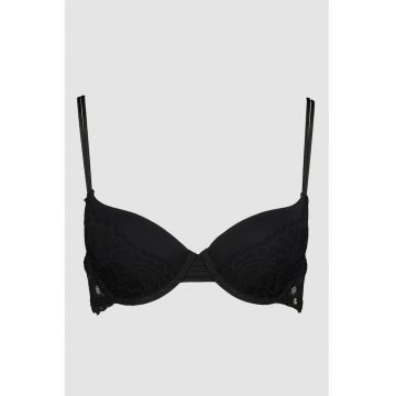 Sutien cu burete si insertii din dantela - Negru