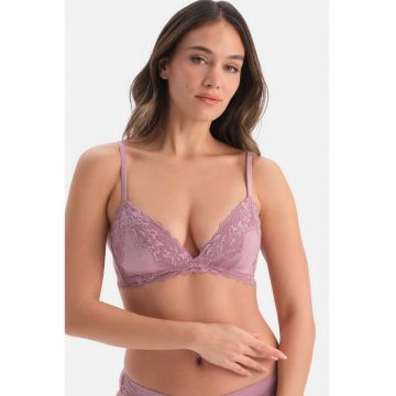 Sutien cu cupe triunghiulare si insertii din dantela - Roz prafuit