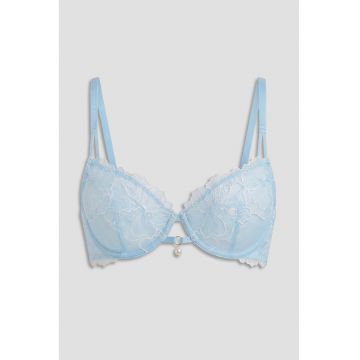 Sutien cu sustinere metalica si flori brodate - Albastru azur