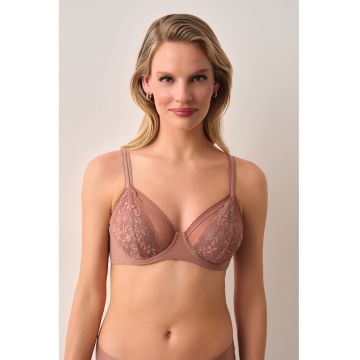 Sutien de plasa cu material exterior de dantela Lilith - Roz prafuit