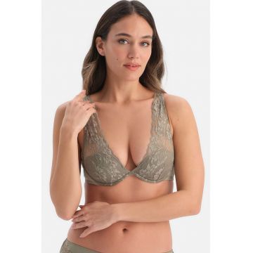 Sutien din dantela cu cupe triunghiulare - Kaki