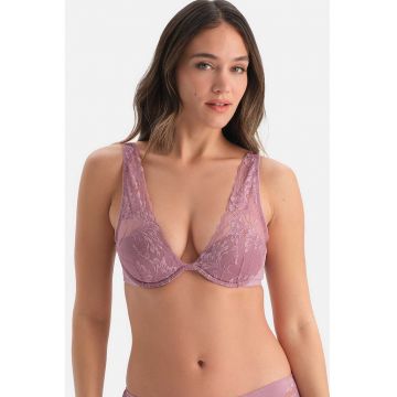 Sutien din dantela cu cupe triunghiulare - Roz prafuit