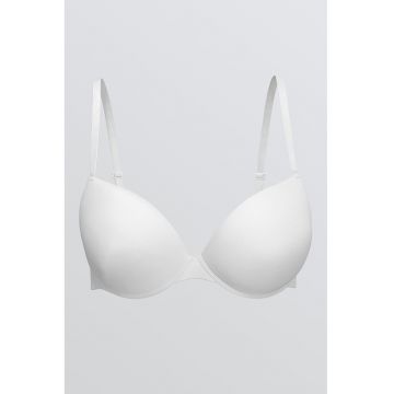 Sutien push-up cu bretele ajustabile si model uni - Alb optic