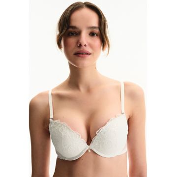 Sutien push-up cu broderie - Alb