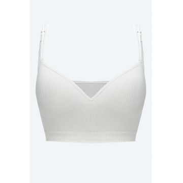 Bustiera bralette cu burete subtire si aspect striat - Alb