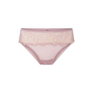 Chiloti brazilieni din dantela cu model floral - Maro taupe