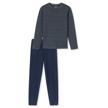 Pijama de bumbac cu pantaloni lungi si model in dungi 168219 - Gri/Albastru
