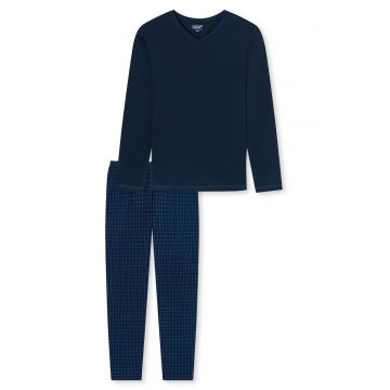 Pijama lunga de bumbac - Albastru inchis