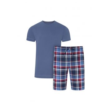 Pijama scurta din amestec de modal - Rosu/Albastru