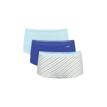 Set de 3 perechi de chiloti hipster din amestec de bumbac - Alb/Albastru