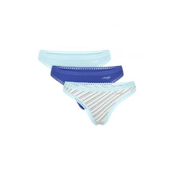 Set de 3 perechi de chiloti tanga din amestec de bumbac organic - Alb/Albastru