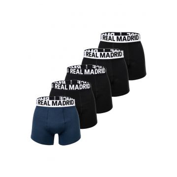 Set de boxeri din amestec de bumbac cu banda logo - 5 perechi - Negru/Albastru inchis