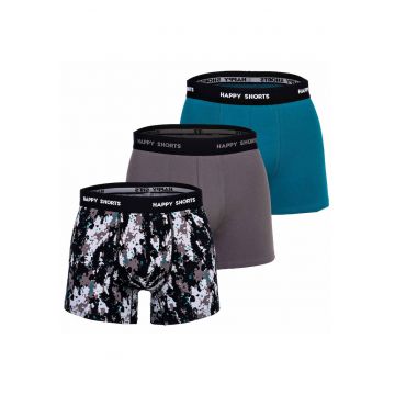 Set de boxeri Retro - 3 perechi - Albastru petrol/Gri inchis