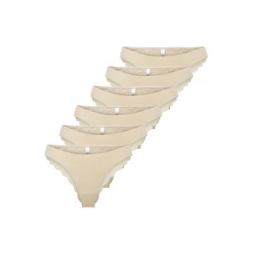 Set de chiloti brazilieni cu dantela - 6 perechi - Bej