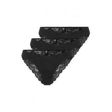 Set de chiloti brazilieni cu dantela pe partea din spate - 3 perechi - Negru