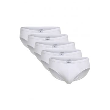 Set de chiloti din bumbac cu logo discret - 5 perechi - Alb