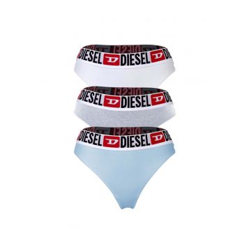 Set de chiloti tanga cu banda loho in talie - 3 perechi - Alb/Gri/Albastru deschis