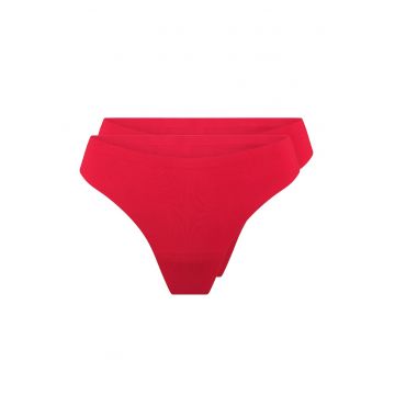 Set de chiloti tanga fara cusaturi - 2 perechi - Rosu
