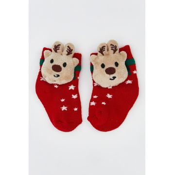 Set de sosete foarte scurte cu reni Xmas - Rosu