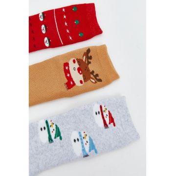 Set de sosete lungi Christmas - 3 perechi - Rosu/Alb