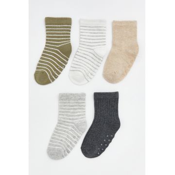 Set de sosete lungi cu dungi - 5 perechi - Verde/Bej/Gri antracit