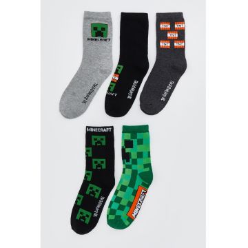 Set de sosete lungi cu imprimeu - 5 perechi - Verde/Negru/Gri