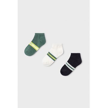 Set de sosete pana la glezna cu model -3 perechi - Alb/Negru/Verde sparanghel/Verde lime