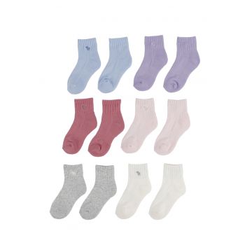 Set de sosete scurte cu model uni - 6 perechi - Gri melange/Roz pal/Albastru deschis