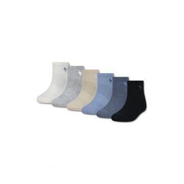 Set de sosete scurte cu model uni - 6 perechi - Negru/Albastru prafuit/Bej