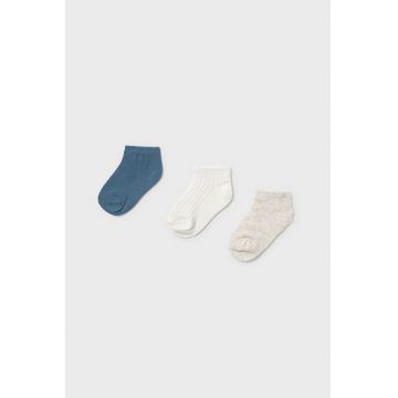 Set de sosete uni pana la glezna- 3 perechi - Albastru inchis/Maro taupe deschis/Alb murdar