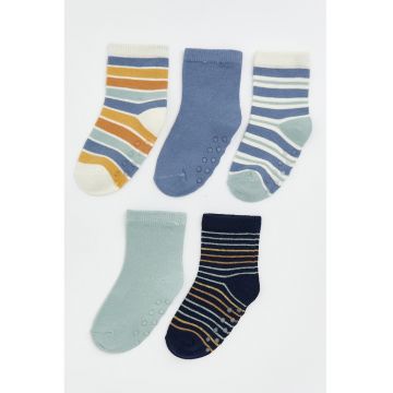 Set de sosete uni si dungi - pana la glezna - 5 perechi - Multicolor