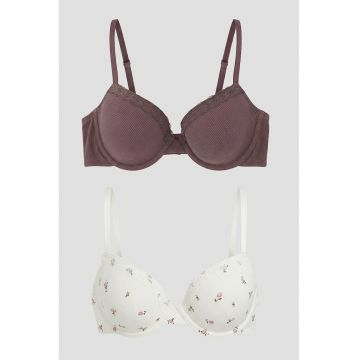 Set de sutiene cu burete - 2 piese - Roz pastel/Alb murdar/Violet pruna