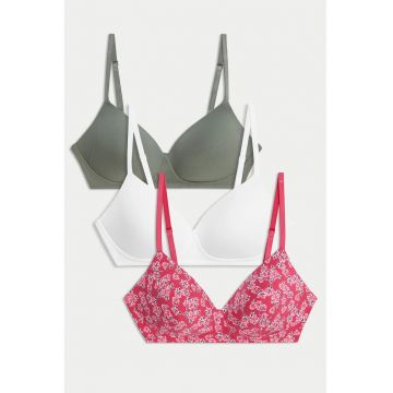 Set de sutiene cu burete - 3 piese - Rosu/Alb/Verde feriga