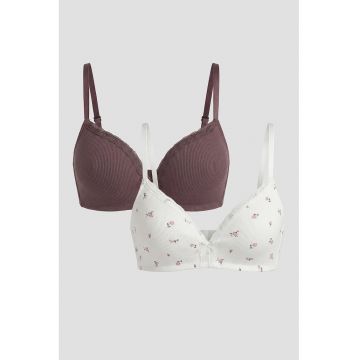 Set de sutiene striate - 2 piese - Alb/Roz deschis/Violet tyrian