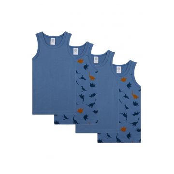 Set de top-uri cu imprimeu si decolteu rotund - 4 piese - Albastru
