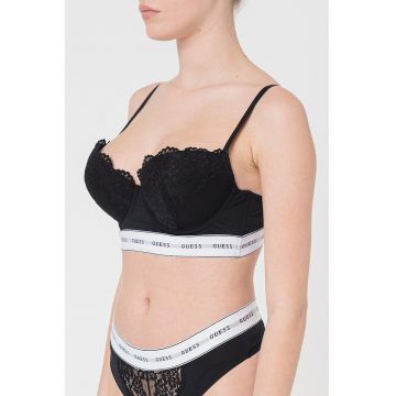 Sutien balconette cu insertii de dantela - Alb/Negru