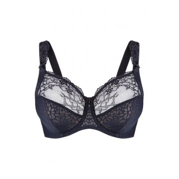Sutien cu acoperire completa si garnituri din dantela - Negru/Albastru ultramarin