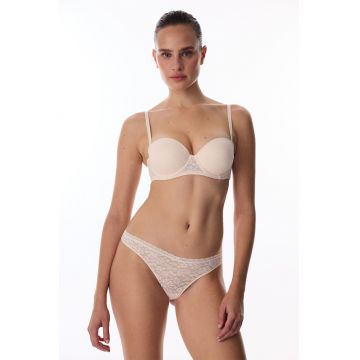 Sutien cu burete si strat exterior din dantela - Bej sampanie