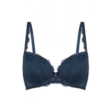 Sutien push-up cu insertii din dantela - Bleumarin