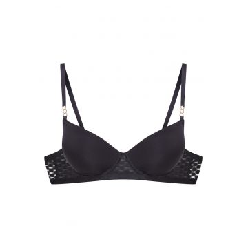 Sutien push-up  Ohara - textil - negru - cupe netede - bretele decorative