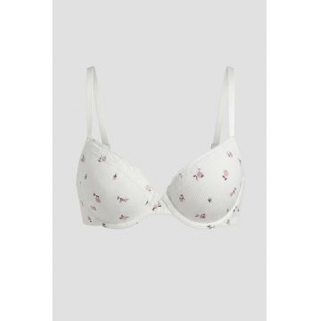 Sutien striat cu model floral - Alb/Roz prafuit