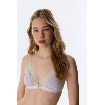 Sutien triunghiular cu insertii de dantela - Albastru lavanda/Verde menta