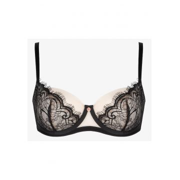 Sutien Yvonne - soft din dantela cu insertii transparente - Negru