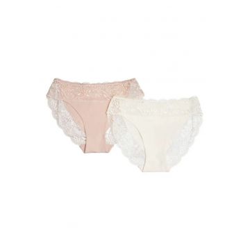 Chiloti dama - talie inalta set de 2 perechi - Bej