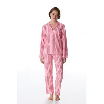 Pijama lunga din bumbac cu model in dungi - Roz/Roz pal