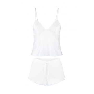 Pijama satinata cu insertii de dantela - Alb murdar