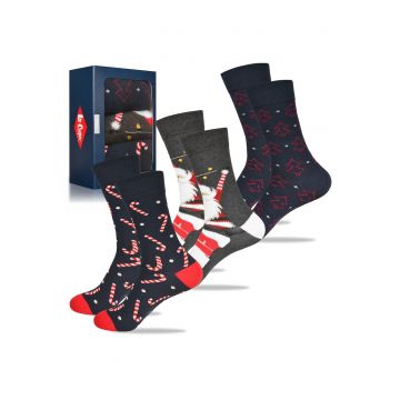 Set 3 Perechi Sosete Barbati -  Model de Craciun cu Ren - pentru Cadou - Marime