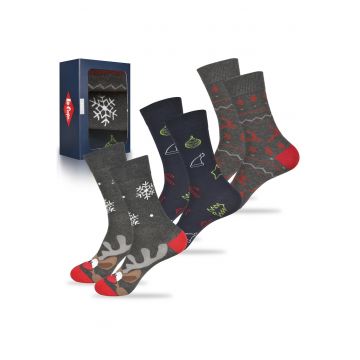 Set 3 Perechi Sosete Barbati -  Model de Craciun cu Ren - pentru Cadou